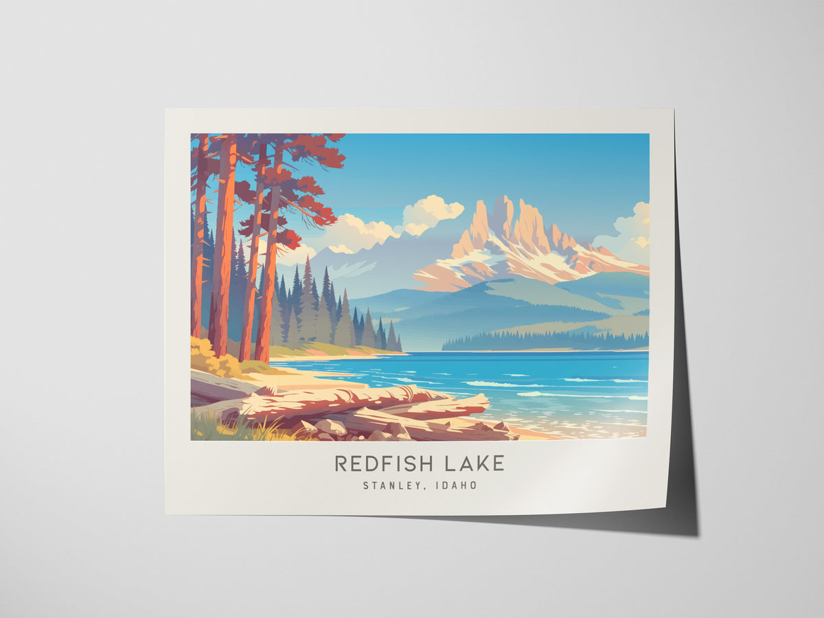 Redfish Lake Landscape Matte Border Poster | Stanley, Idaho Framed or Unframed Travel Gift — giclée print detail on matte pap