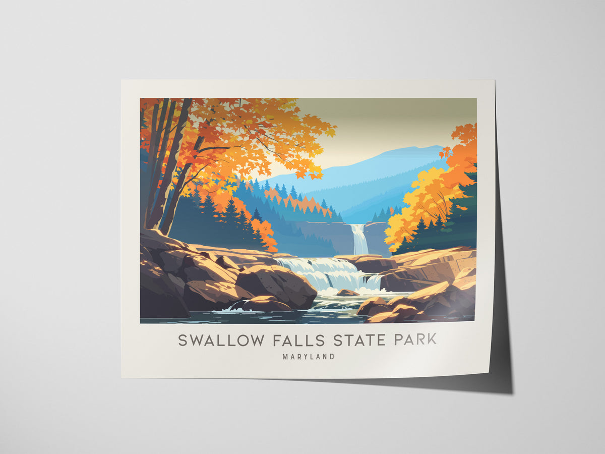 Swallow Falls State Park Landscape Matte Border Poster | Maryland Framed or Unframed Travel Gift — giclée print detail on mat