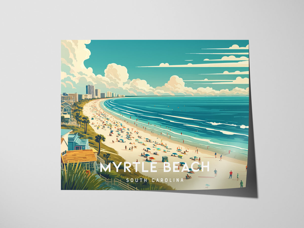 Myrtle Beach, South Carolina Landscape Poster | Coastal Beach Decor Wall Art — giclée print detail on matte paper