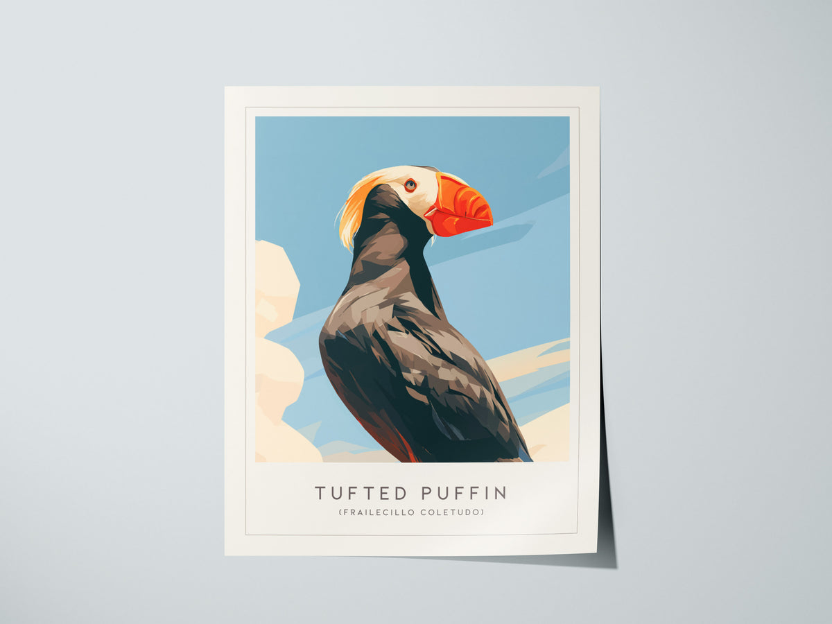 Tufted Puffin, Frailecillo Coletudo Poster | Bold Seabird Wildlife Print Wall Art — giclée print detail on matte paper