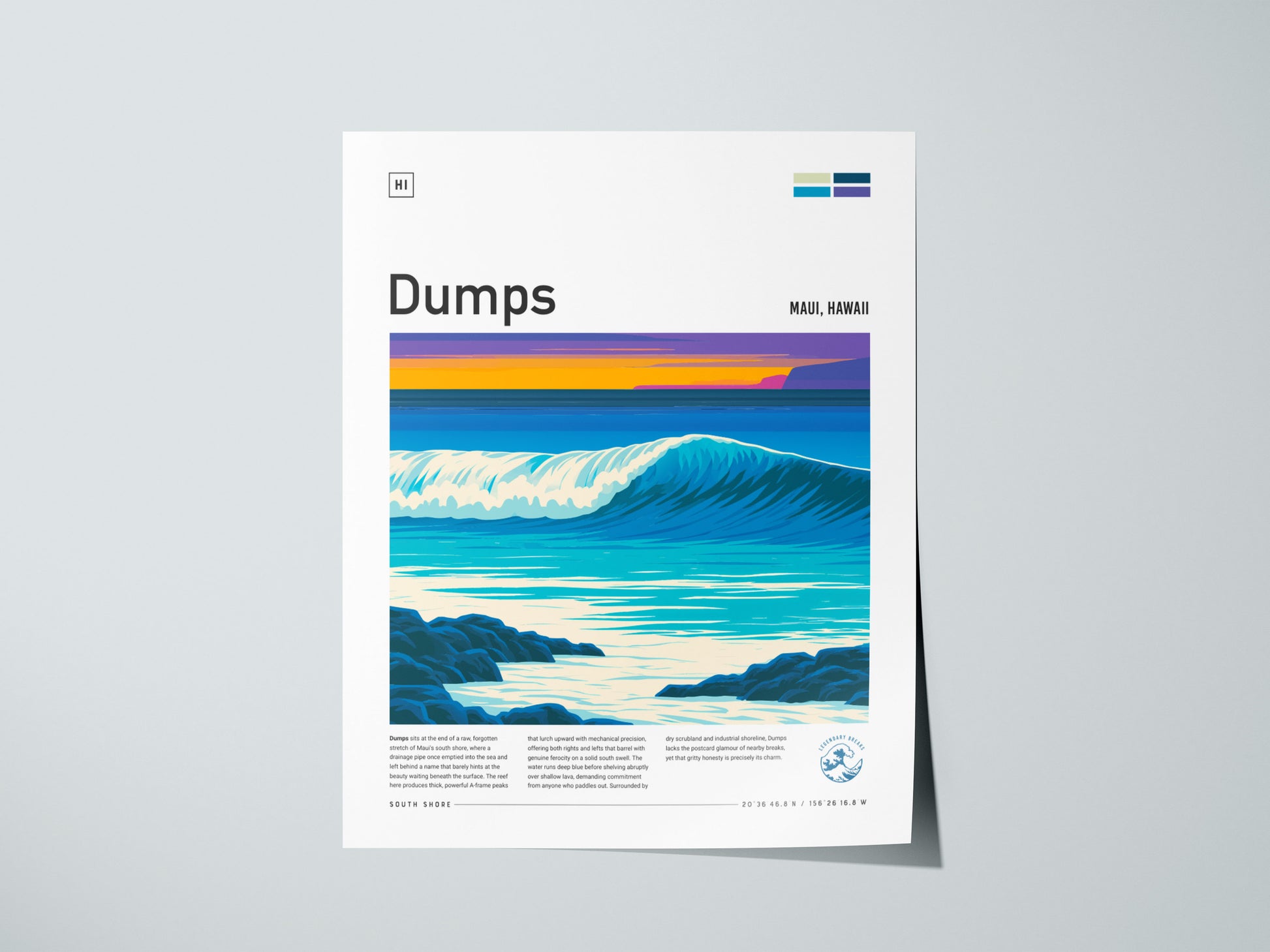 Dumps, Hawaii Poster | Tropical Reef Break Surf Wall Art — giclée print detail on matte paper