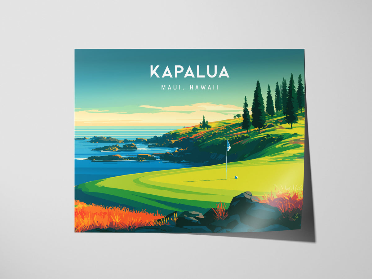 Kapalua Landscape Poster | Maui, Hawaii Golf Wall Art Country Club Decor — giclée print detail on matte paper