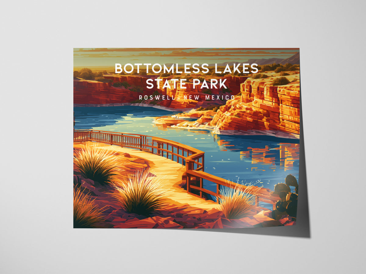 Bottomless Lakes State Park Landscape Poster | Roswell, New Mexico Vacation Wall Art — giclée print detail on matte paper