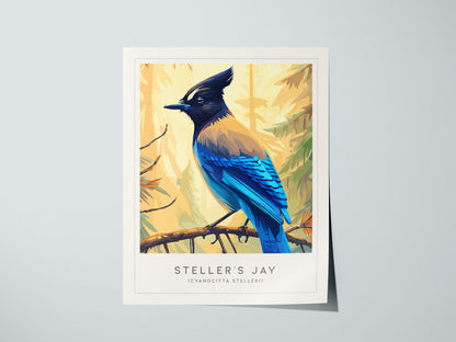 Steller's Jay, Cyanocitta stelleri Poster | Bold Mountain Bird Wall Art — giclée print detail on matte paper