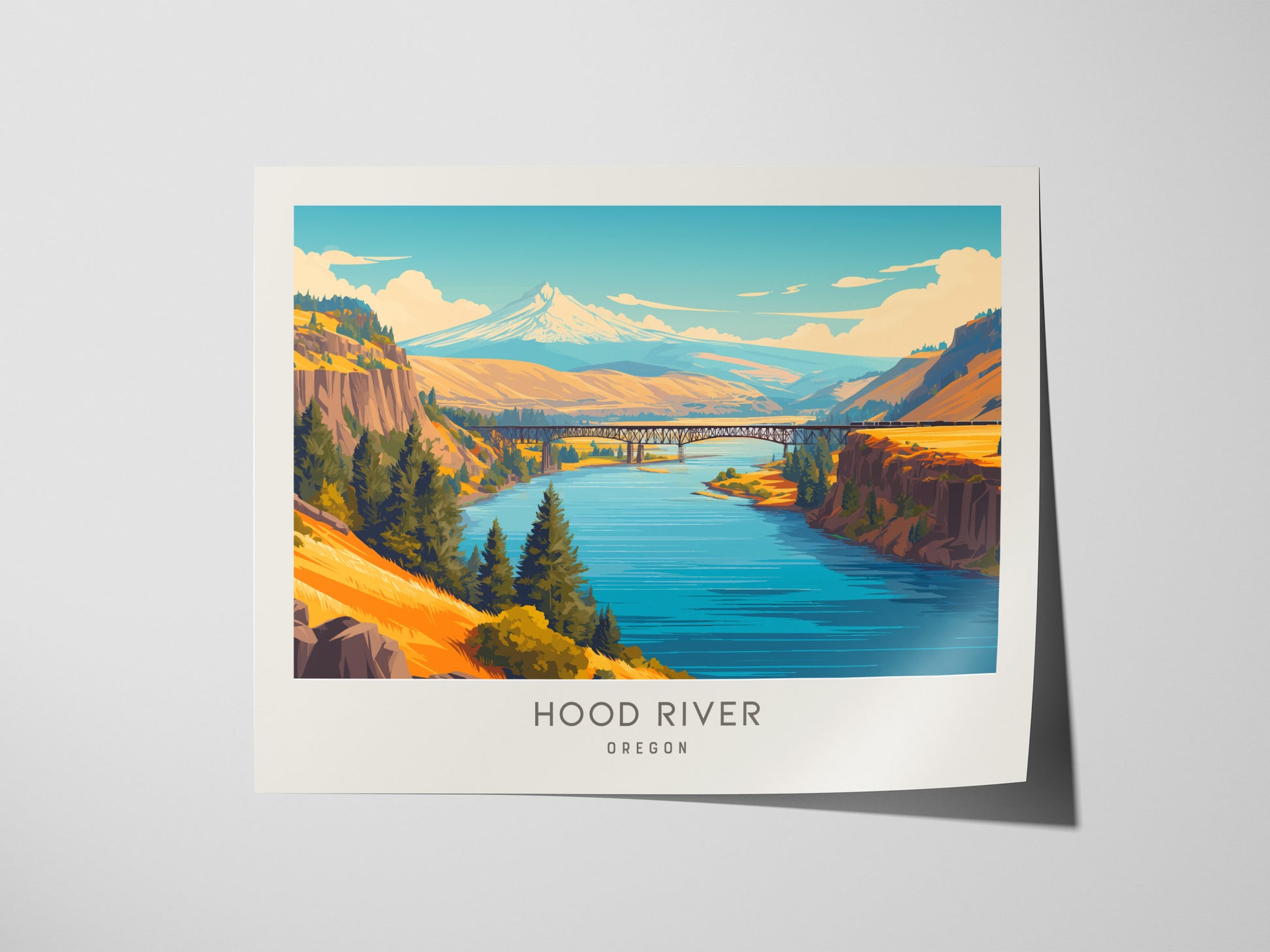 Hood River Landscape Matte Border Poster | Oregon Travel Wall Art — giclée print detail on matte paper