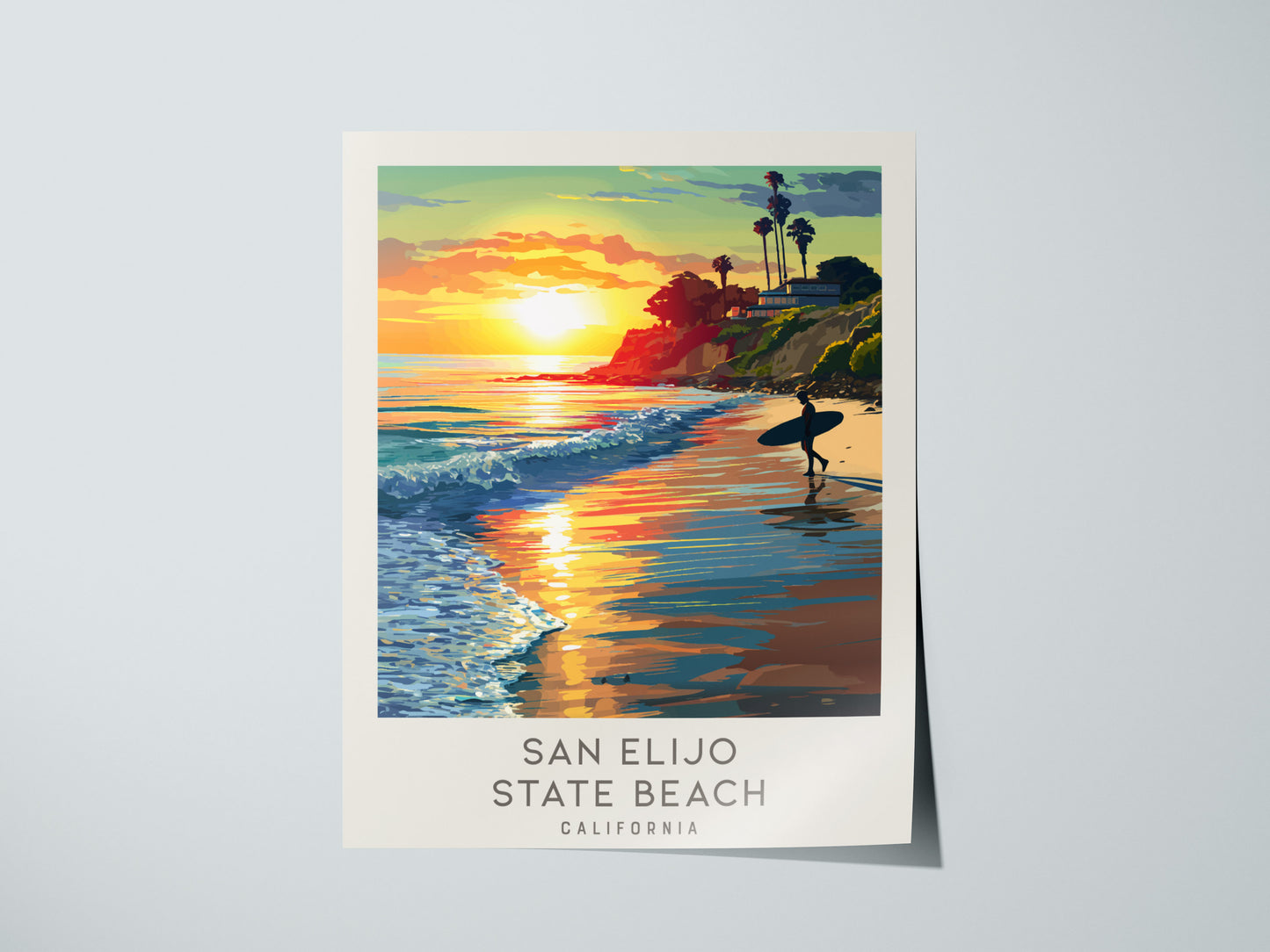 San Elijo State Beach Matte Border Poster | California Travel Wall Art — giclée print detail on matte paper