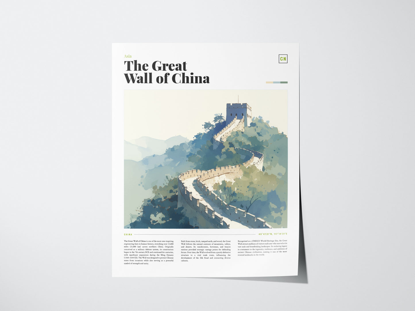 The Great Wall of China Poster | World Heritage Architecture Landmark Wall Art