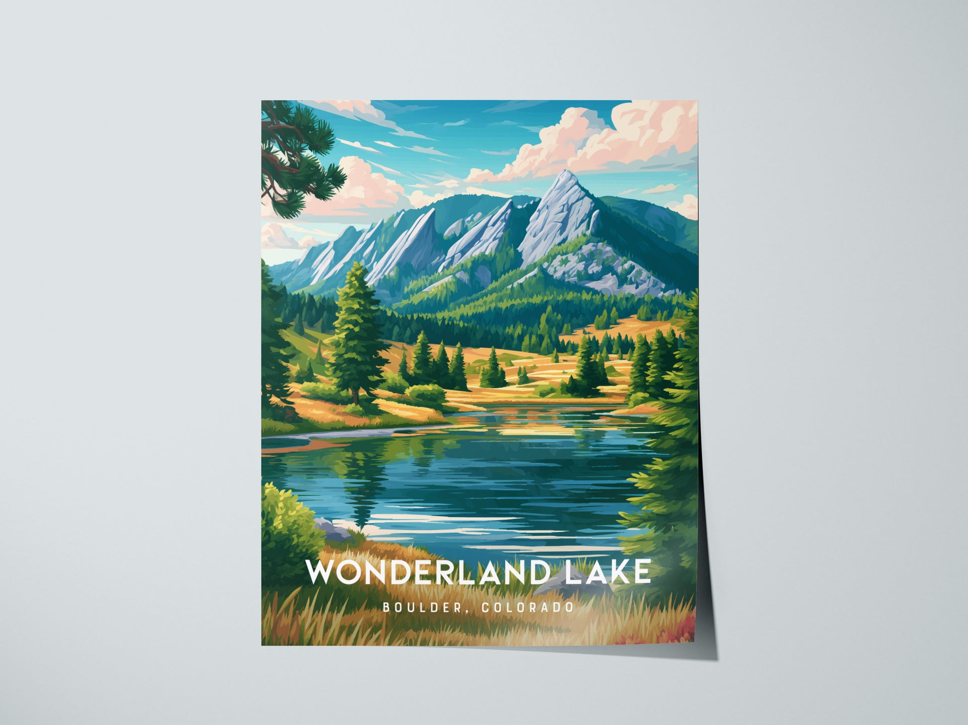 Wonderland Lake, Boulder, Colorado Poster | Mountain Lake Serenity Wall Art — giclée print detail on matte paper
