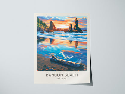Bandon Beach Matte Border Poster | Oregon Coastal Beach Decor — giclée print detail on matte paper