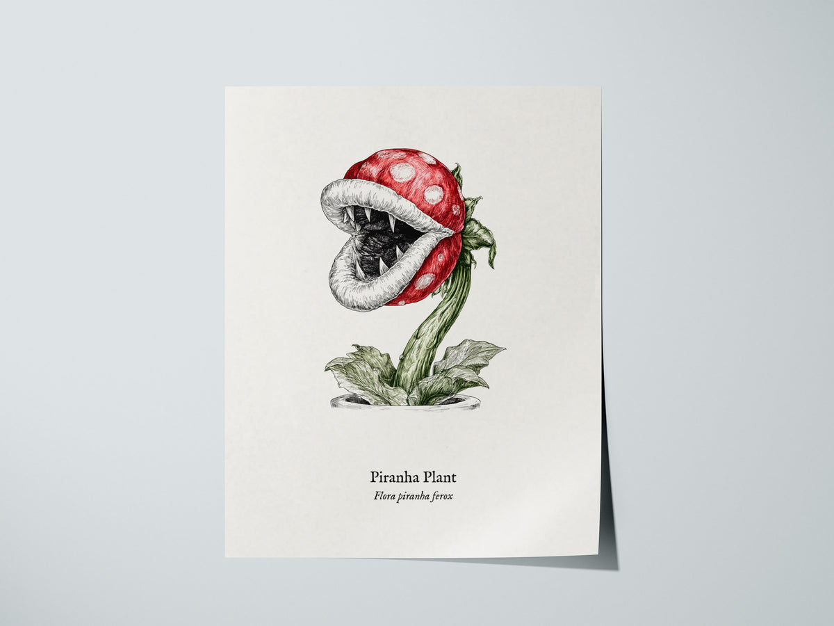 Piranha Plant Poster | Flora Piranha Ferox Pen and Ink Print | Vintage Scientific Illustration Wall Art — giclée print detail