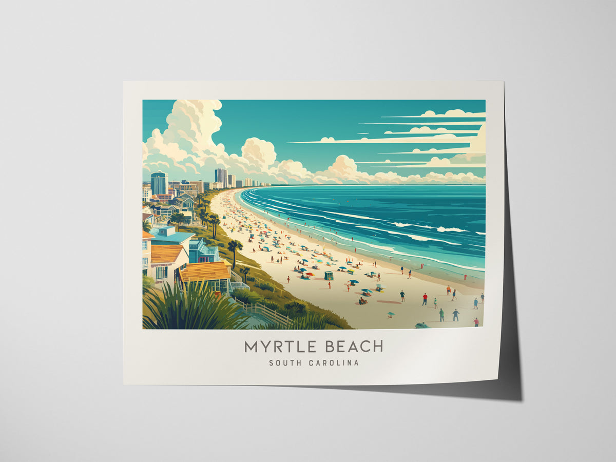 Myrtle Beach Landscape Matte Border Poster | South Carolina Vacation Wall Art — giclée print detail on matte paper