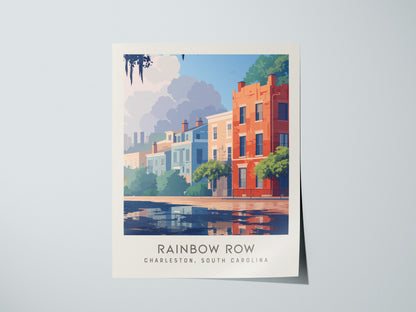 Rainbow Row Matte Border Poster | Charleston South Carolina Travel Wall Art — giclée print detail on matte paper