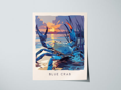 Blue Crab, Callinectes sapidus Poster | Coastal Wildlife Wall Art — giclée print detail on matte paper