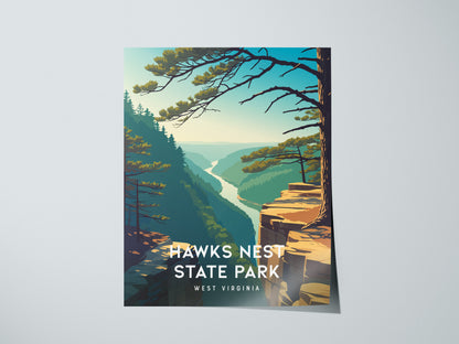Hawks Nest State Park, West Virginia Poster | New River Gorge Scenic Vacation Wall Art — giclée print detail on matte paper
