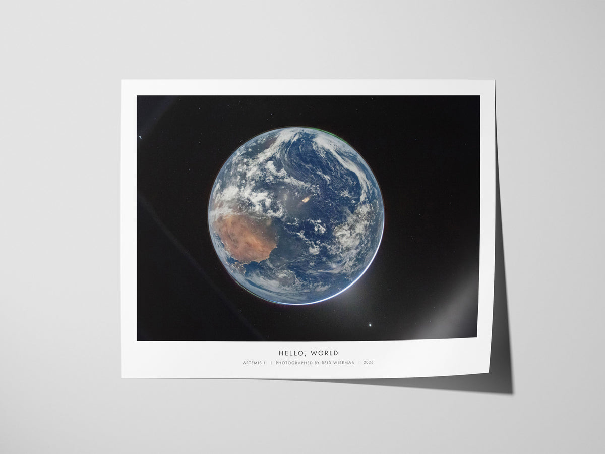 Hello, World Landscape Poster | NASA Artemis II Space Photography Wall Art — giclée print detail on matte paper
