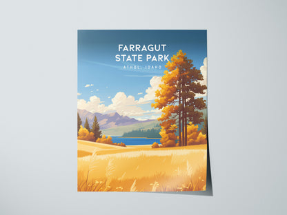 Farragut State Park, Athol, Idaho Poster | Lakeside Mountain Wilderness Destination Print Wall Art — giclée print detail on m