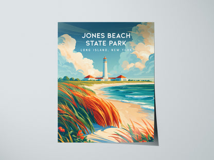 Jones Beach State Park, Long Island, New York Poster | Sun-Drenched Shoreline Destination Print Wall Art — giclée print detai