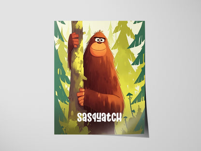 Sasquatch Poster for Kids | Cute Bigfoot Art for Children's Rooms
