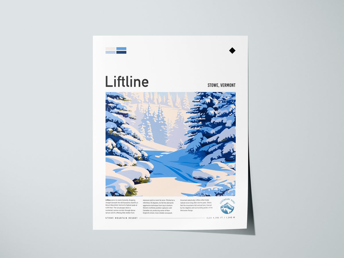Liftline, Stowe, Vermont Poster | Alpine Print Ski Lodge Decor Wall Art — giclée print detail on matte paper