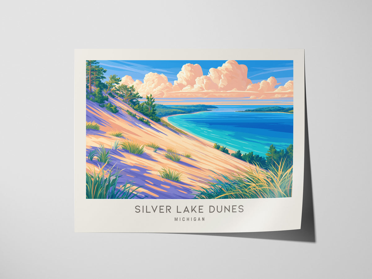 Silver Lake Dunes Landscape Matte Border Poster | Michigan Vacation Wall Art — giclée print detail on matte paper