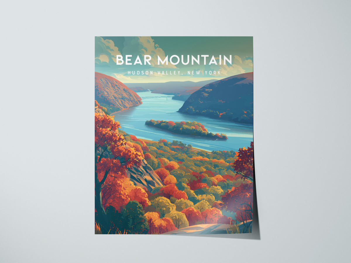 Bear Mountain, Hudson Valley, New York Poster | Scenic Hiking Trail Travel Wall Art — giclée print detail on matte paper