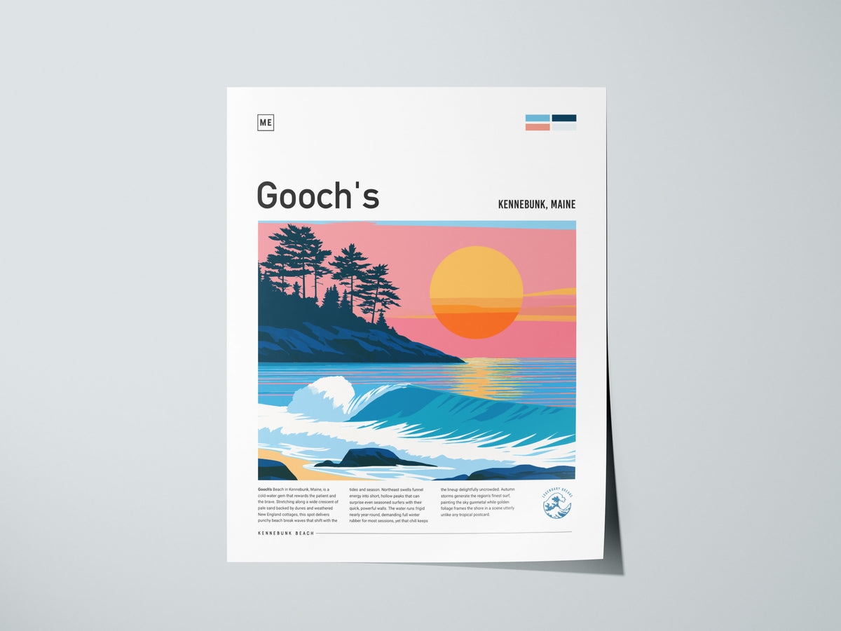 Gooch's Beach, Kennebunk, Maine Poster | Rocky Shore & Rolling Waves Wall Art — giclée print detail on matte paper