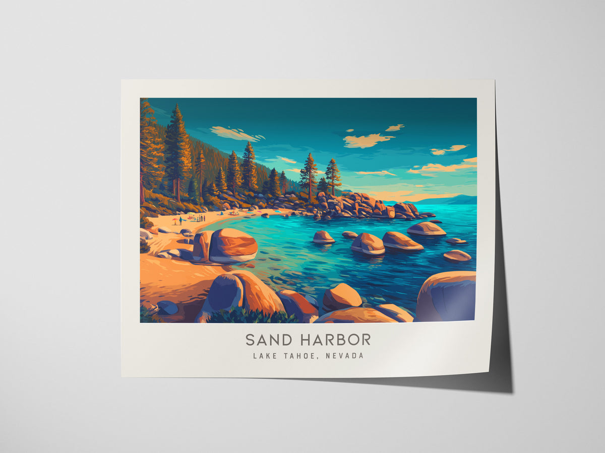 Sand Harbor Landscape Matte Border Poster | Lake Tahoe, Nevada Vacation Wall Art — giclée print detail on matte paper
