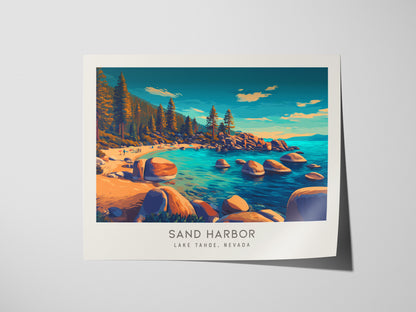 Sand Harbor Landscape Matte Border Poster | Lake Tahoe, Nevada Vacation Wall Art — giclée print detail on matte paper