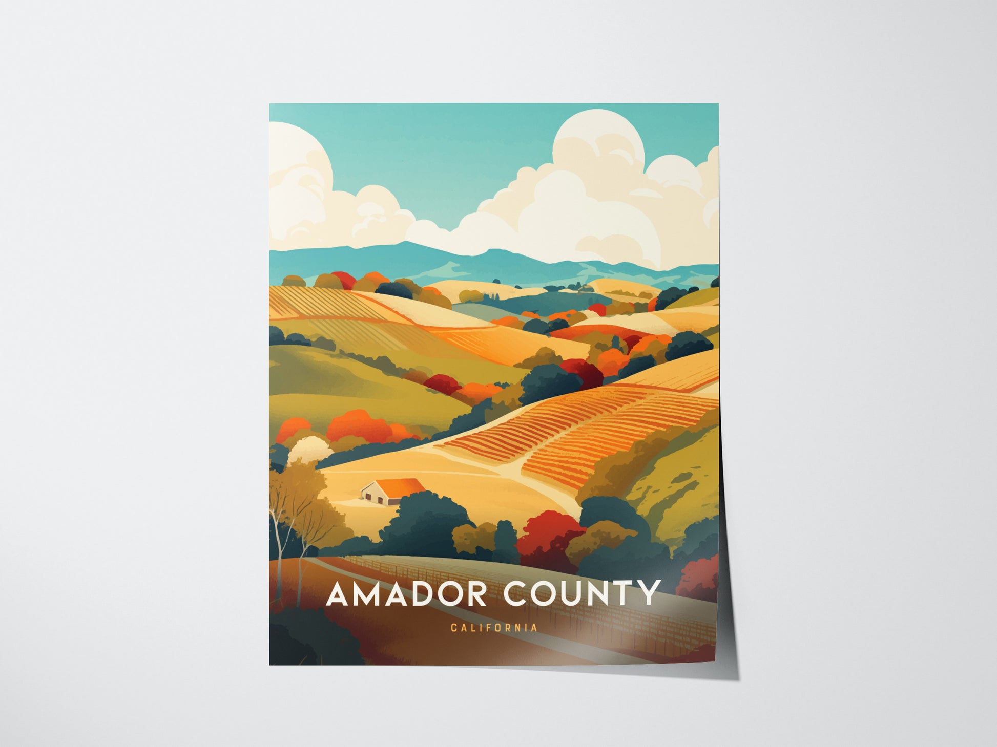 Amador County California Vineyards Poster | Wine Country Wall Art | Framed or Unframed