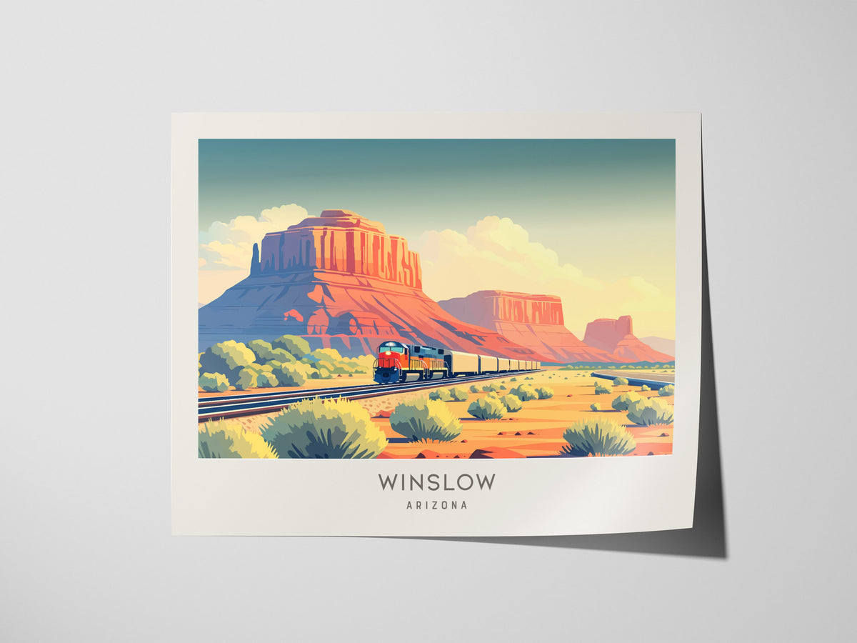 Winslow Landscape Matte Border Poster | Arizona Route 66 Vacation Wall Art — giclée print detail on matte paper