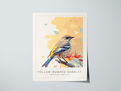 Yellow-rumped Warbler, Setophaga coronata Poster | Vibrant Songbird Nature Poster Wall Art — giclée print detail on matte pap