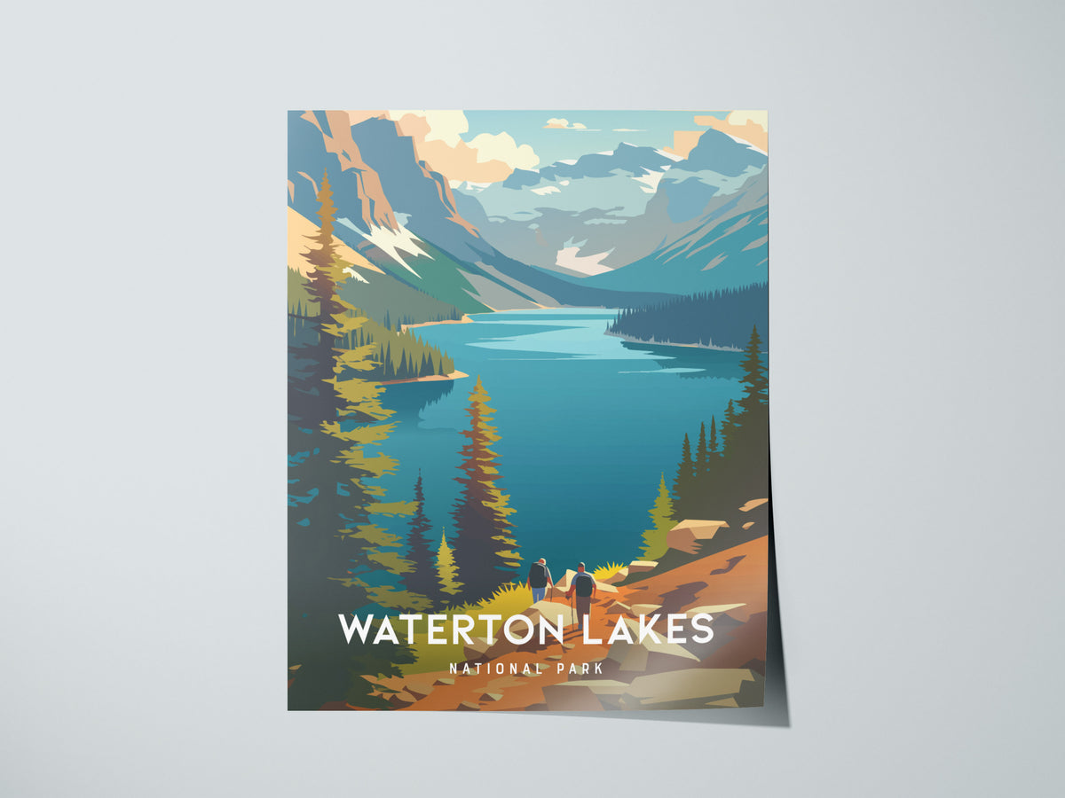 Waterton Lakes, National Park Canada Poster | Mountain Lake Destination Print Wall Art — giclée print detail on matte paper