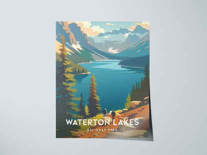 Waterton Lakes, National Park Canada Poster | Mountain Lake Destination Print Wall Art — giclée print detail on matte paper