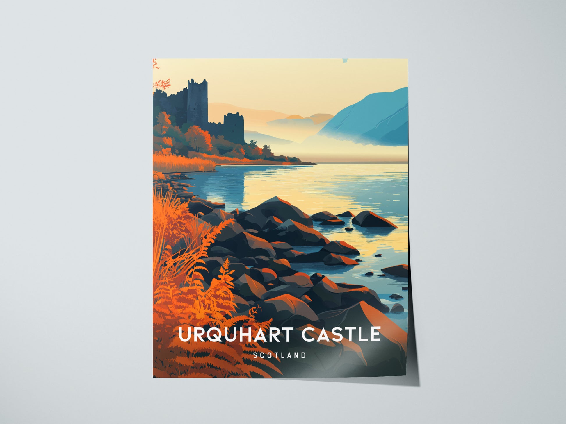 Urquhart Castle, Scotland Poster | Loch Ness Highland Ruins Wall Art — giclée print detail on matte paper