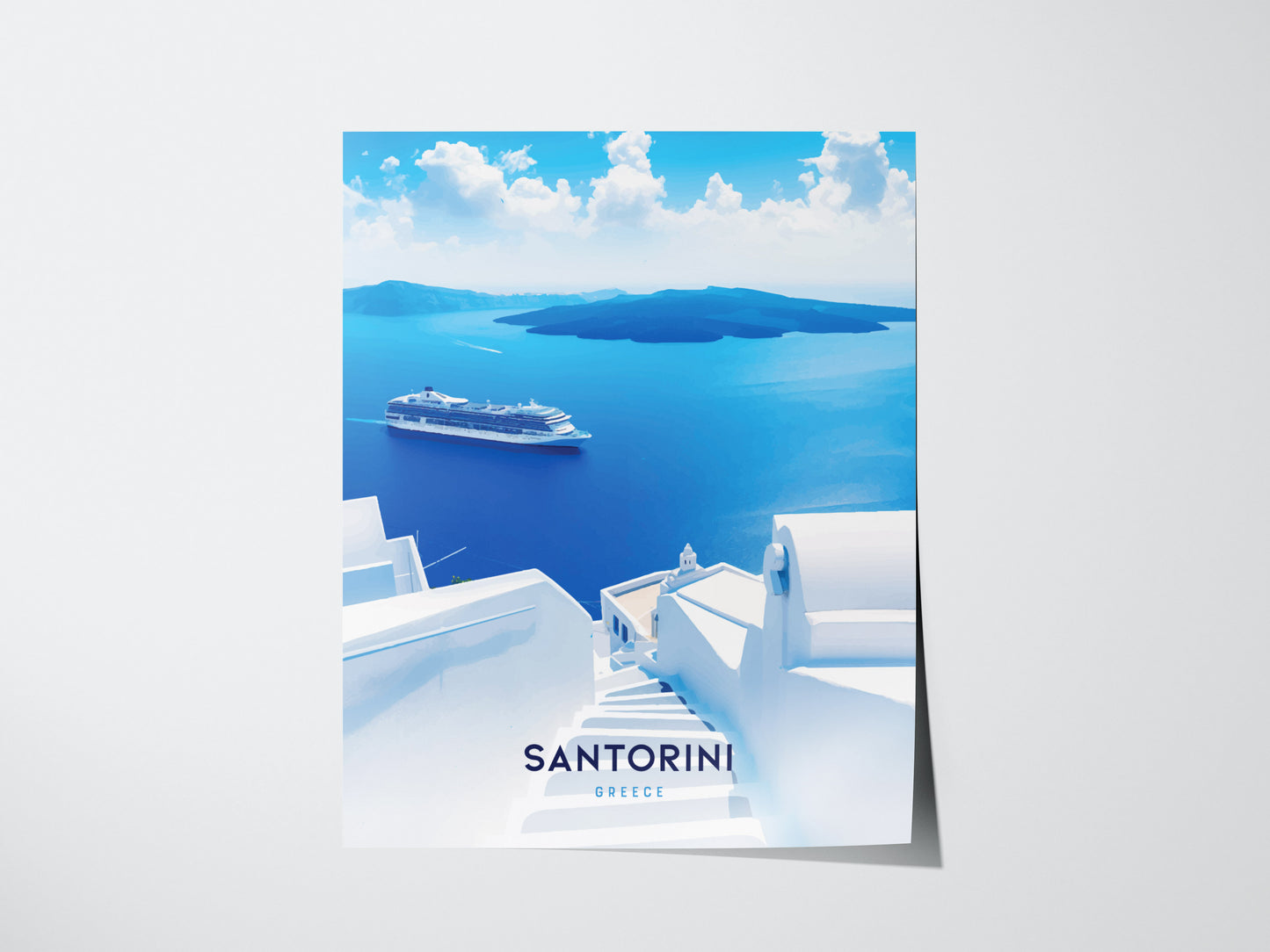 Santorini Greece Poster | Oia Ammoudi Bay Art | Greek Islands Wall Art