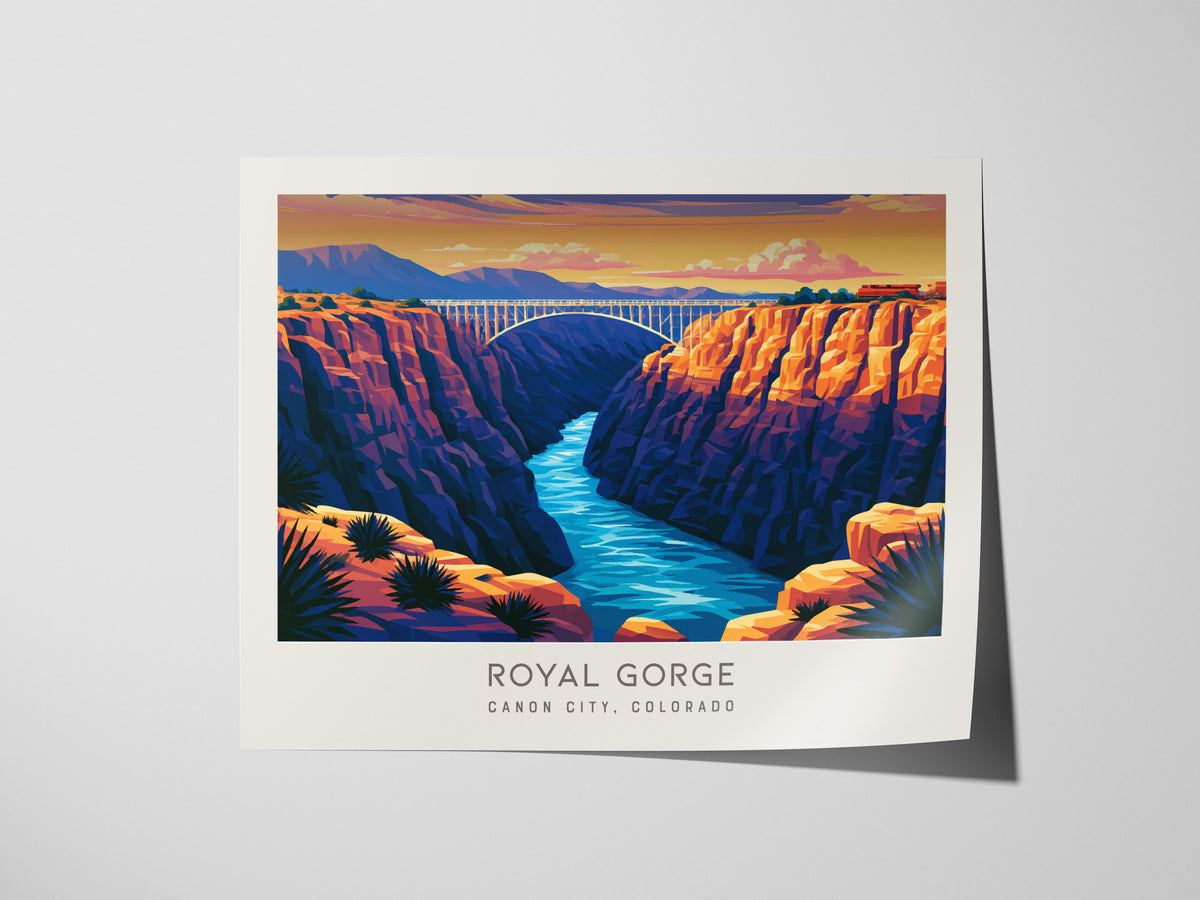 Royal Gorge Landscape Matte Border Poster | Canon City, Colorado Vacation Wall Art — giclée print detail on matte paper