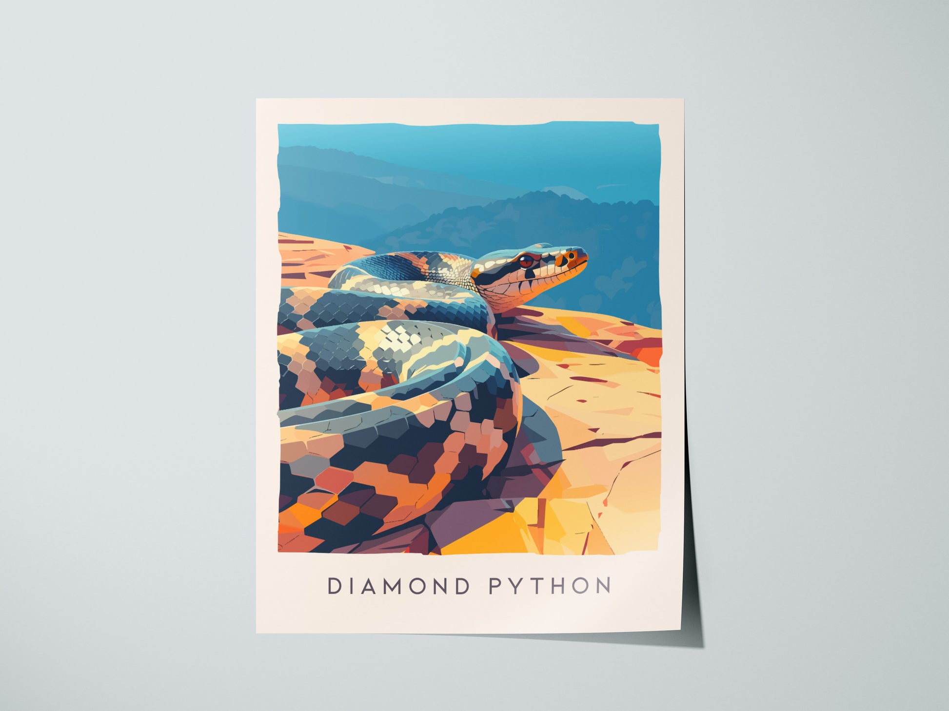 Diamond Python, Australia Poster | Serpent in the Sunlit Canopy Wall Art — giclée print detail on matte paper