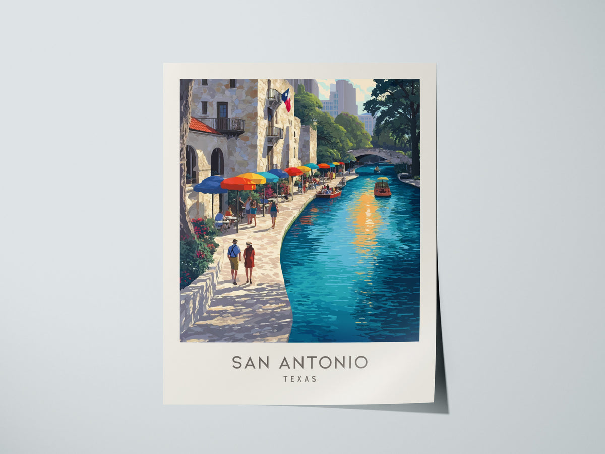 San Antonio River Walk Matte Border Poster | Texas Travel Wall Art — giclée print detail on matte paper