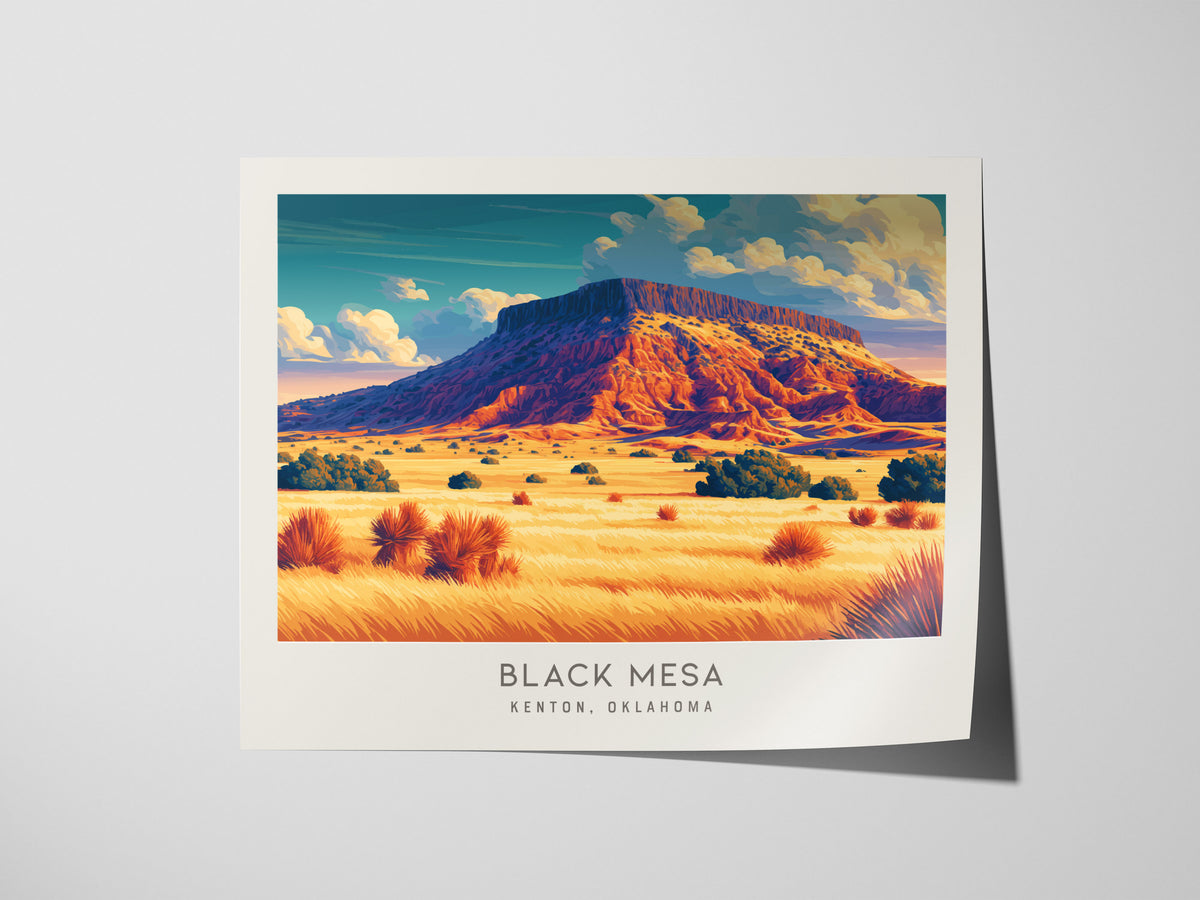 Black Mesa Landscape Matte Border Poster | Kenton, Oklahoma Travel Wall Art — giclée print detail on matte paper