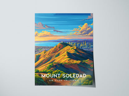 Mount Soledad, California Poster | Cross & Coastline Panoramic View Wall Art — giclée print detail on matte paper