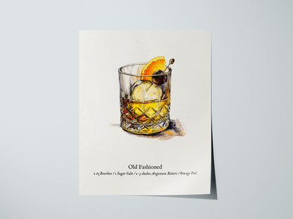 Old Fashioned Cocktail Poster | Vintage Pen & Ink Scientific Illustration Wall Art — giclée print detail on matte paper