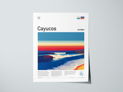 Cayucos, California Poster | Sun-Soaked Surf Town Coastal Wall Art — giclée print detail on matte paper