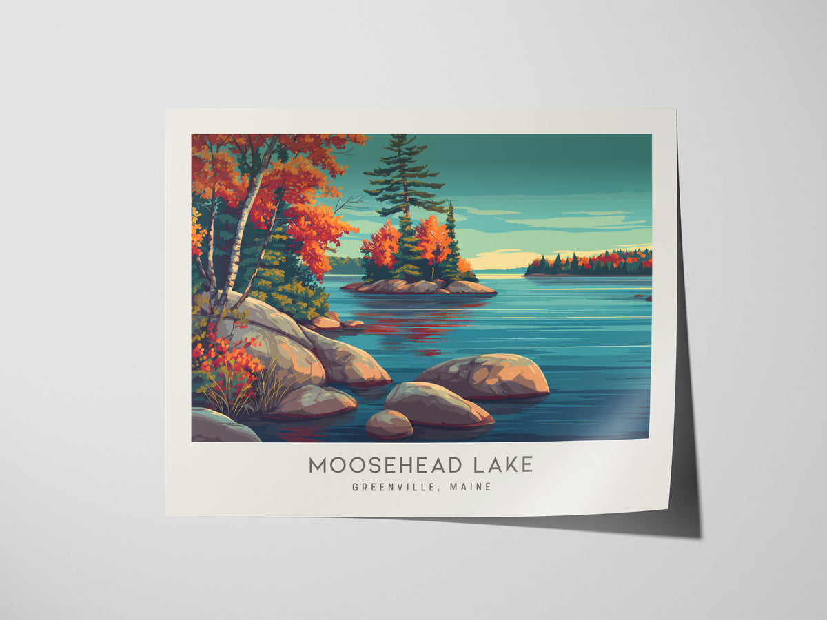 Moosehead Lake Landscape Matte Border Poster | Greenville, Maine Vacation Wall Art — giclée print detail on matte paper