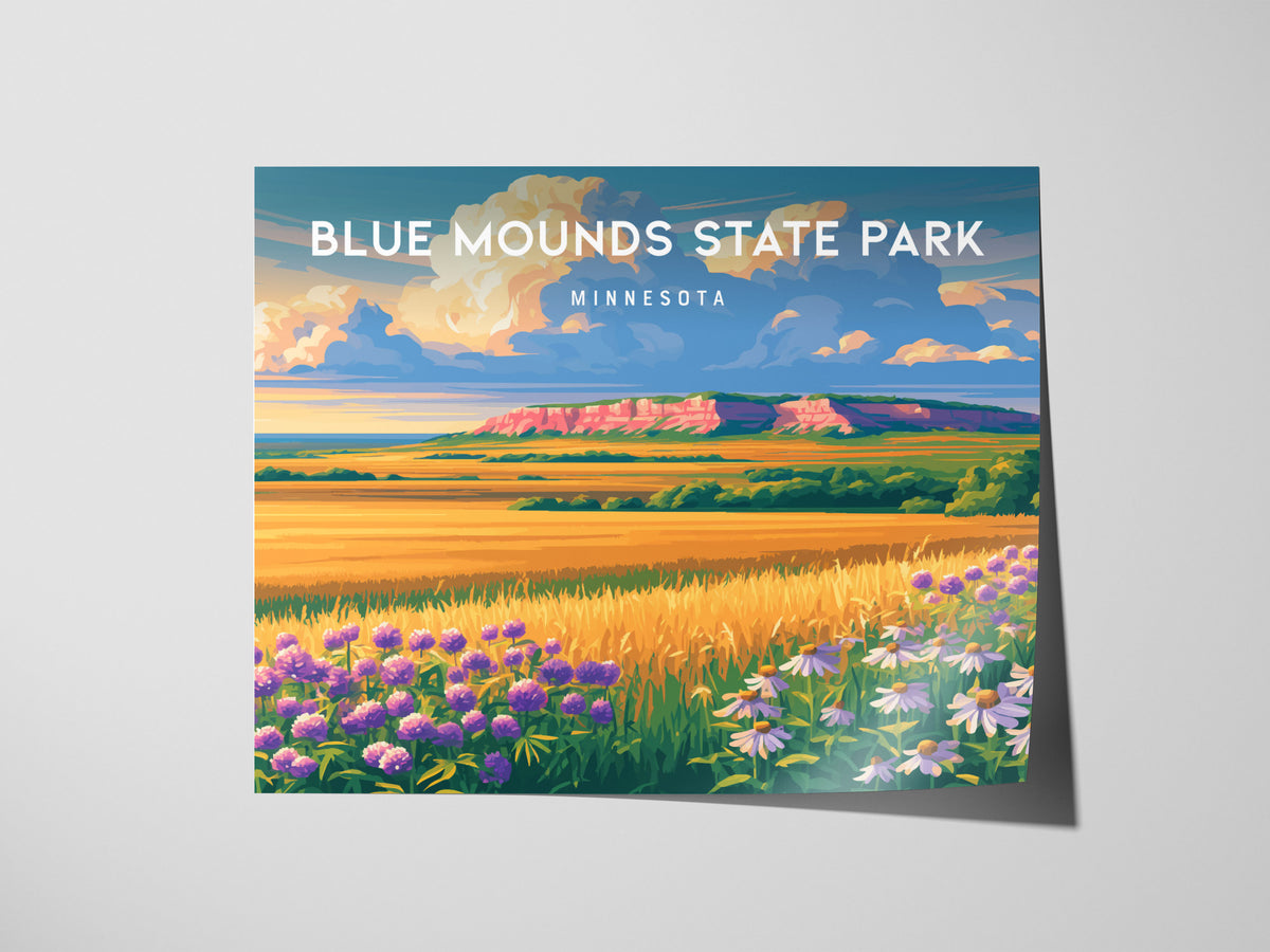 Blue Mounds State Park Landscape, Minnesota Poster | Tallgrass Prairie & Sioux Quartzite Framed or Unframed Wall Art — giclée