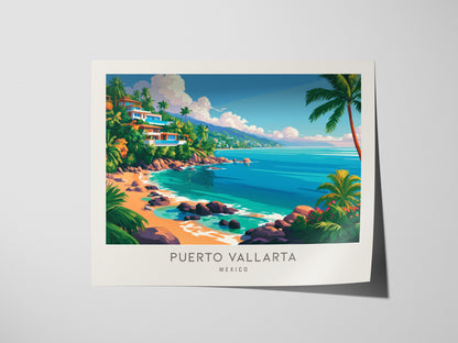 Puerto Vallarta Landscape Matte Border Poster | Mexico Coastal Beach Decor Framed or Unframed — giclée print detail on matte