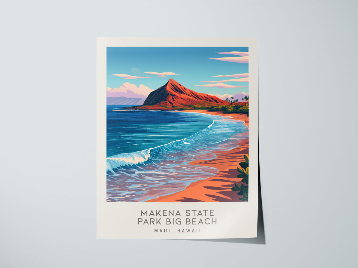 Makena State Park Big Beach Matte Border Poster | Maui, Hawaii Destination Print Travel Wall Art — giclée print detail on mat