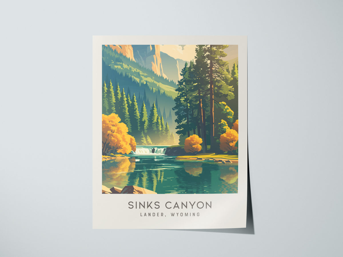 Sinks Canyon Matte Border Poster | Lander, Wyoming Travel Wall Art — giclée print detail on matte paper