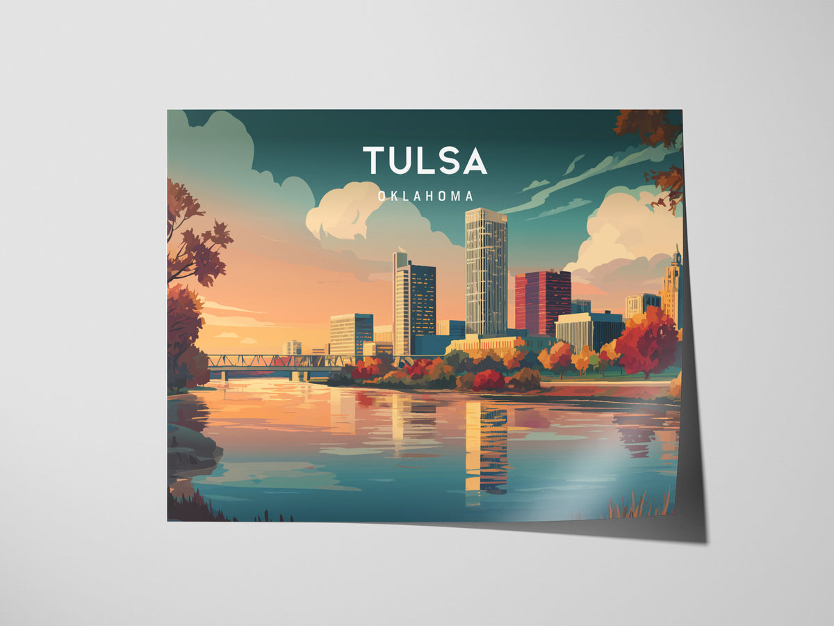 Tulsa, Oklahoma Landscape Poster | Golden Driller & Downtown Vacation Wall Art — giclée print detail on matte paper