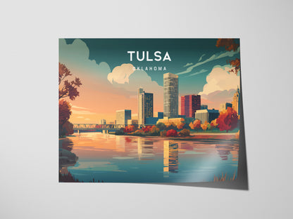 Tulsa, Oklahoma Landscape Poster | Golden Driller & Downtown Vacation Wall Art — giclée print detail on matte paper