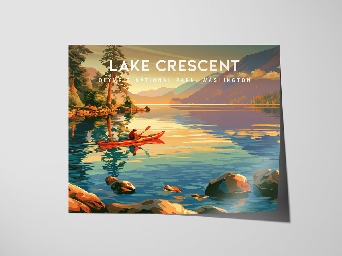 Lake Crescent Landscape Poster | Olympic National Park, Washington Vacation Wall Art — giclée print detail on matte paper